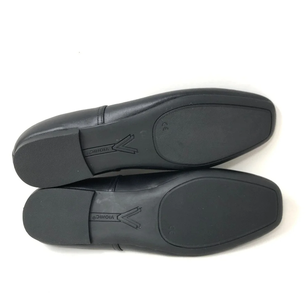 Vionic Womens 11 Orinda Square Toe Ballet Flats Black Leather Orthotic